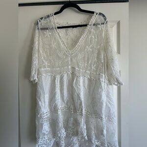 White Lace V-Neck Tunic